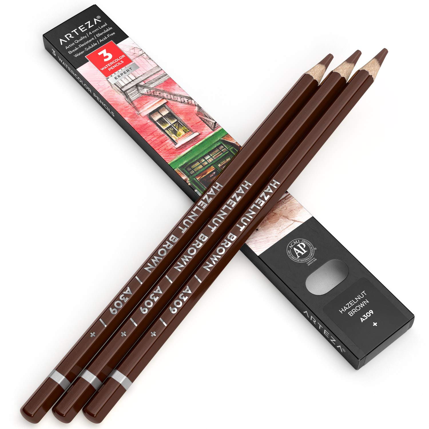 Amazon | ARTEZA プロ用水彩色鉛筆 3本パック 309 ヘーゼルナッツ