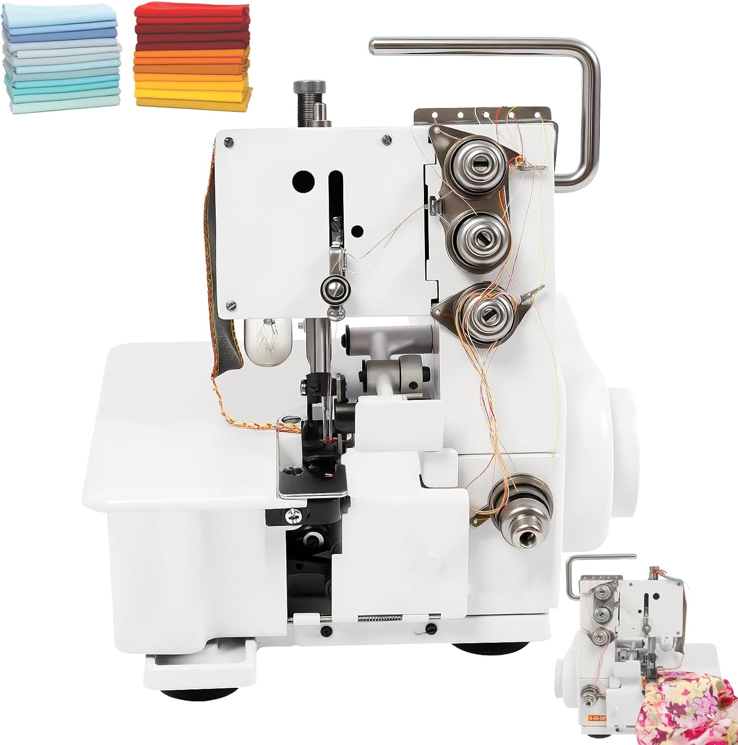 4-Thread Overlock Sewing Machine, Metal Frame Professional Overlock Seaming Machine With Foot Controller & LED Light, 1200 Stitches/Min, Electric Sewing Machines for Cotton, Silk, Denim