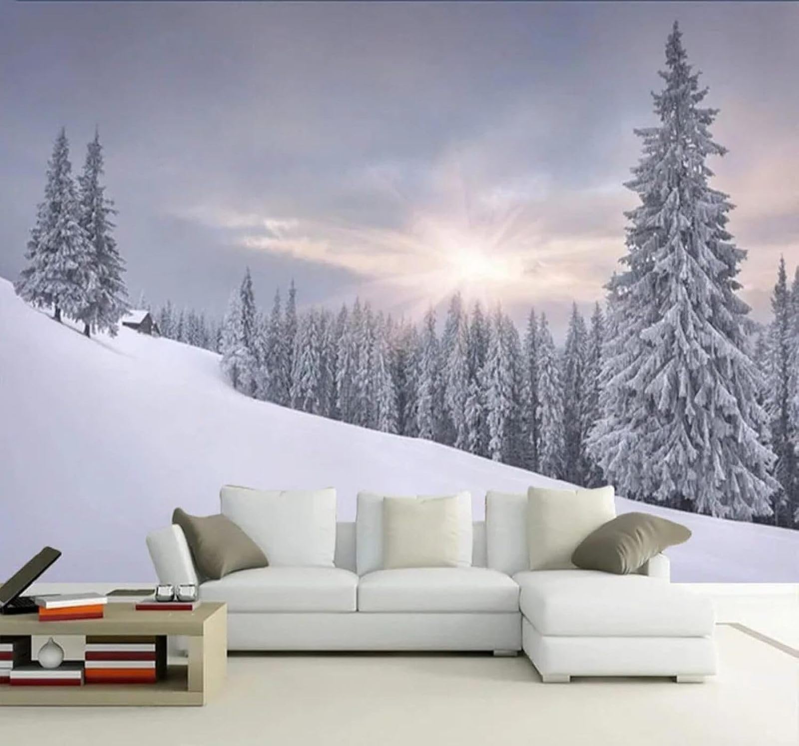 Xlming 430Cm×300Cm(B×H) Ethereal Winter Forest Snowy Landscape Sunlight 3D Wallpaper Luxury Home Dining Decor Paste Sofa Living Room The Wall For Bedroom Mural-430Cm×300Cm