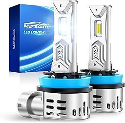 Marsauto H11/H9/H8 Fog Bulbs, 60000LM 1200% Brightness, Real 1:1 Design, H9/H8 Fog Lights 6500K White, Plug N Play, 80000+ HRS Lifespan, IP68, Pack of 2