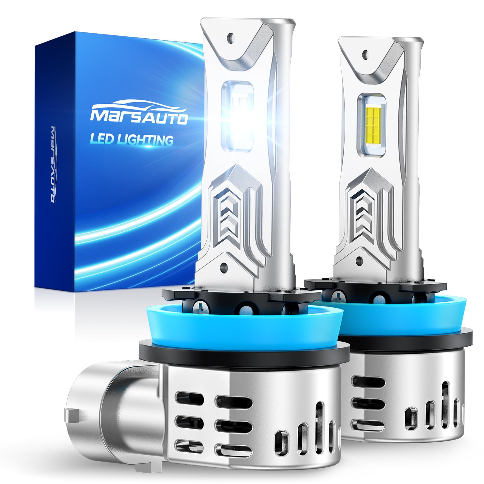 Marsauto H11/H9/H8 Fog Bulbs, 60000LM 1200% Brightness, Real 1:1 Design, H9/H8 Fog Lights 6500K White, Plug N Play, 80000+ HRS Lifespan, IP68, Pack of 2