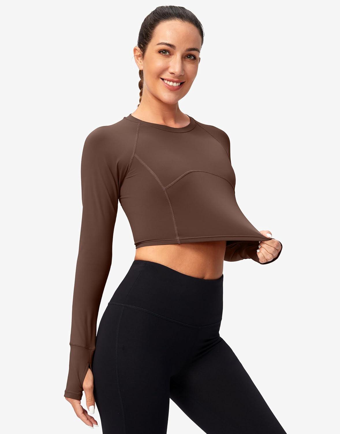 SANTINY Women's Long Sleeve Crop Workout Tops Slim Fit Gym Yoga Running Shirts for Women - Image 5