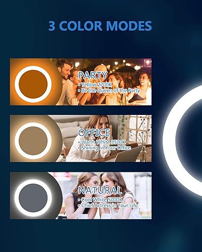 Miniatura 4 de Glocusent Espejo de maquillaje compacto, aumento de 2 lados 1X/10X, espejo de maquillaje iluminado con 40 LED, de mano y portátil, 3 colores y