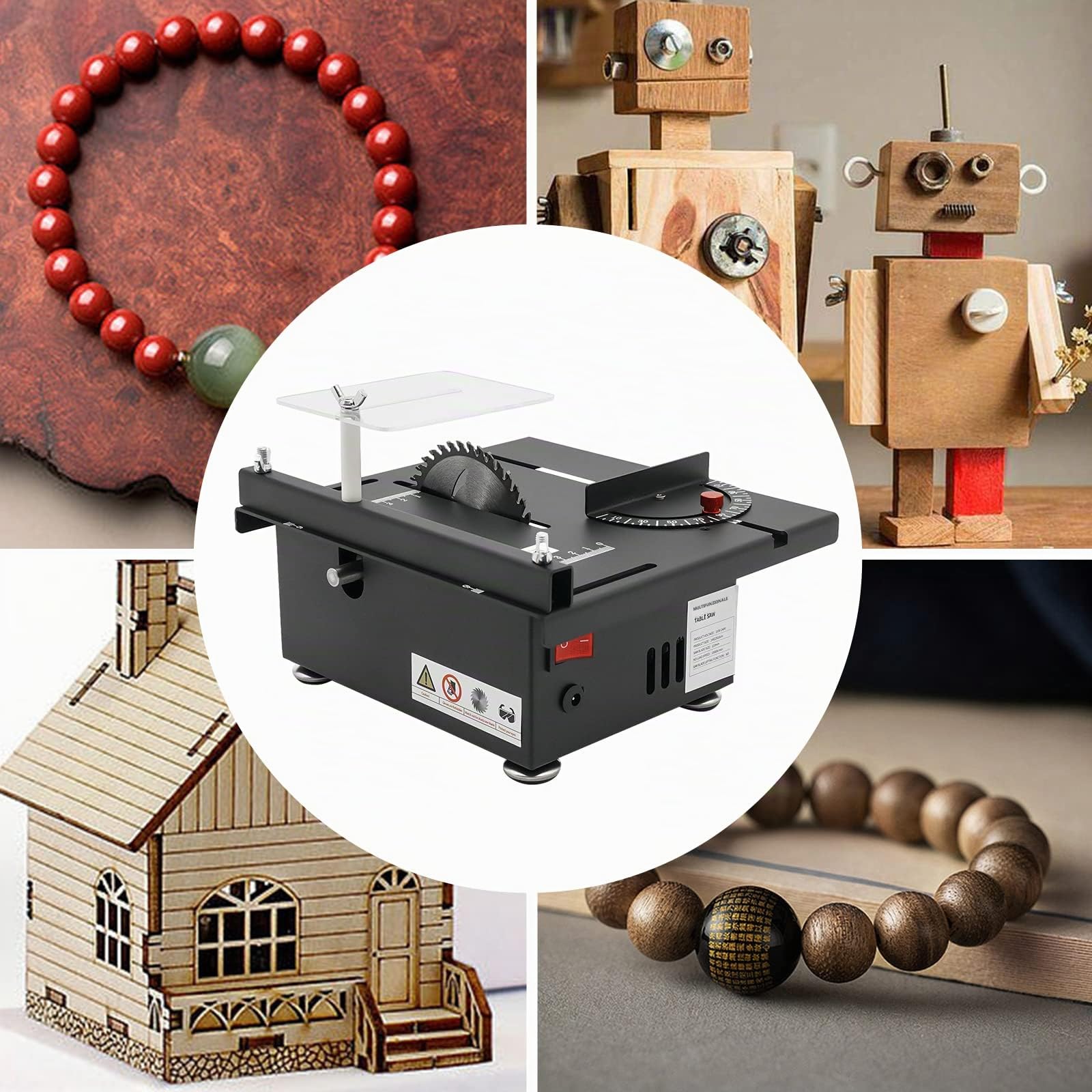 Mini sega da tavolo, piccola sega circolare da banco, design potente e regolabile, sega da tavolo da 200 W per tagliare piccoli bastoni di legno, Bodhi, pietra, cera d'api, acrilico, leghe di