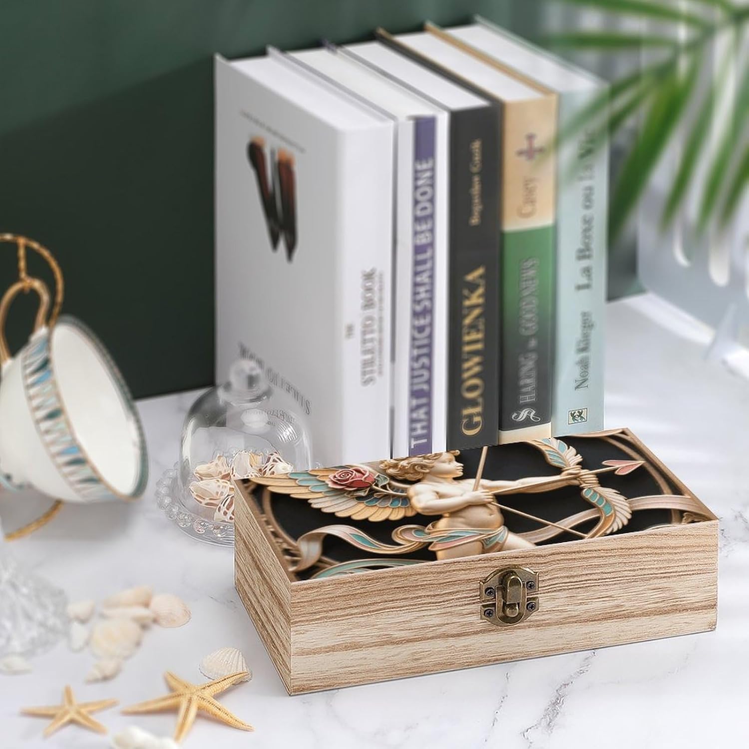 Cherub Rose Bow Wooden Keepsake Box Wood Storage Memory Box image 4