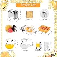 Vista 4 de simarro Accesorios de desayuno para casa de muñecas en miniatura, 46 piezas a escala 1:12, mini tostadora de pan, leche, huevos, tazas, platos
