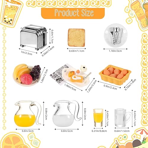 Miniatura 4 de simarro Accesorios de desayuno para casa de muñecas en miniatura, 46 piezas a escala 112, mini tostadora de pan, leche, huevos, tazas, platos,