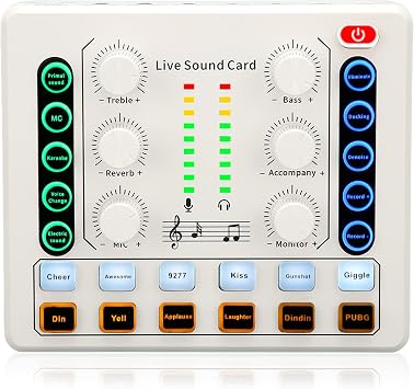 Live Sound Card, Mini Sound Mixer for Live Streaming, Podcast Microphone Sound Card with Multiple Sound Effects, PC External Sound Card, Voice Changer Sound Card for Podcasting