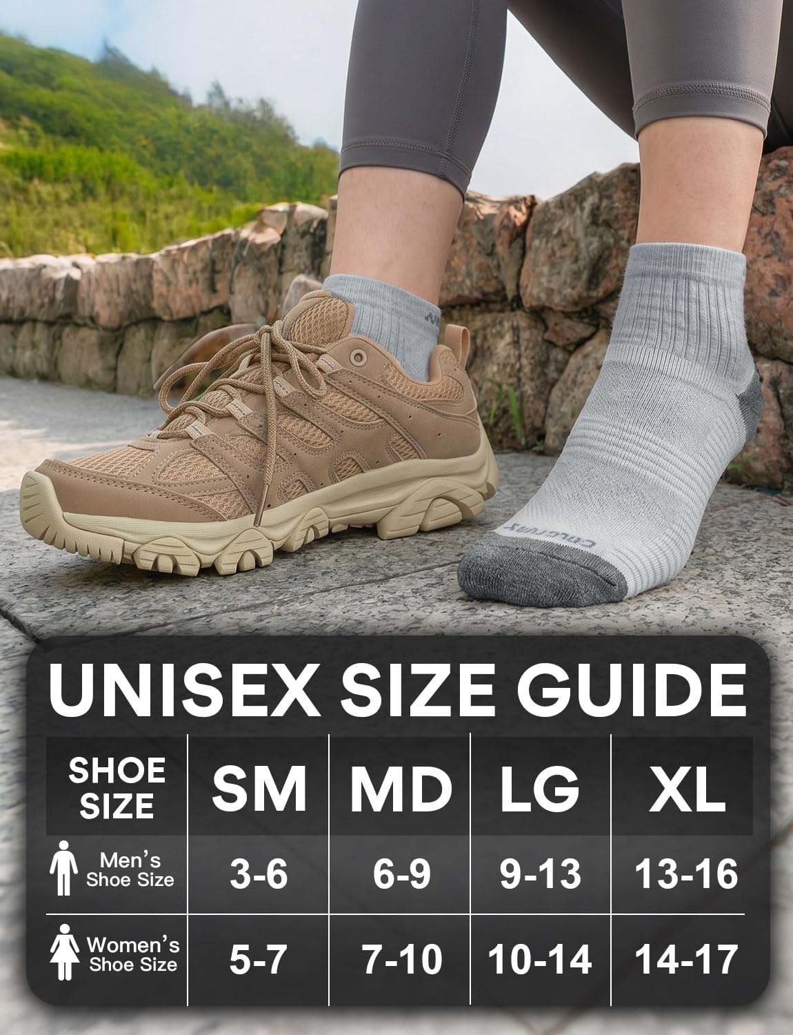 Juclise Women's Lightweight Quarter Merino Wool Hiking Socks 2 Pair, Thin Breathable Anti-Blister Moisture Wicking