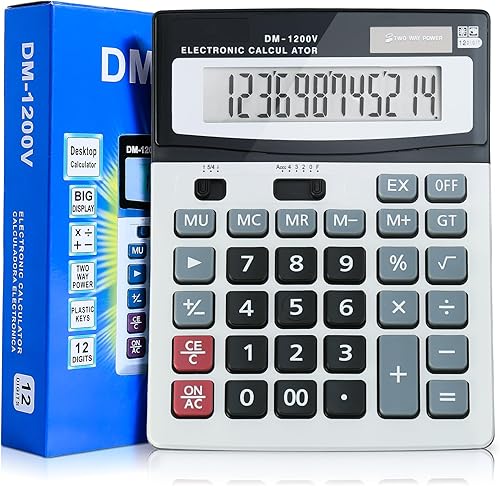 Miniatura 1 de Calculadora de escritorio de 12 dígitos con pantalla grande y botones grandes, energía dual solarbatería para uso en oficina, hogar, escuela y