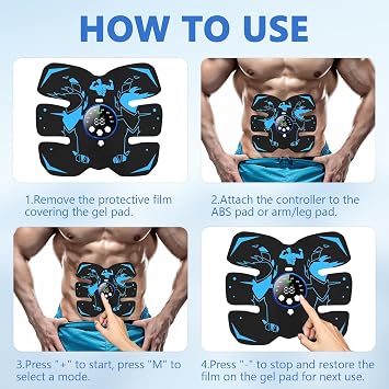 EMS Muscle Stimulator, Muscle Stimulator Machine for Men and Women with 8 Modes & 19 Intensities, 10 Gel, Training for the Abdomen and Arms