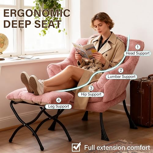 Miniatura 175 de Welnow Silla Lazy con otomana, moderna silla de descanso con reposabrazos y un bolsillo lateral, sillón para sofá de ocio, sillón de lectura