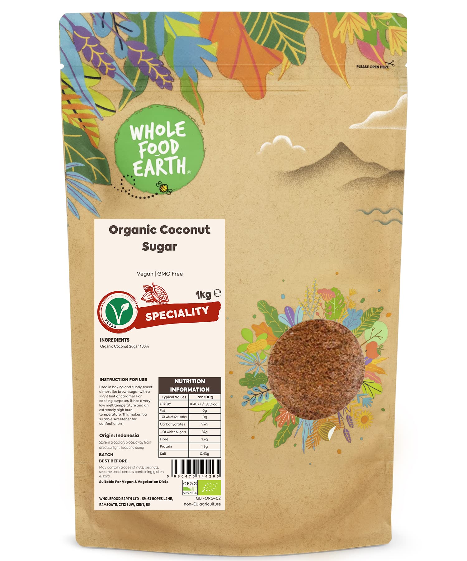 Wholefood Earth Organic Coconut Sugar 1kg Vegan | GMO Free | Certified Organic