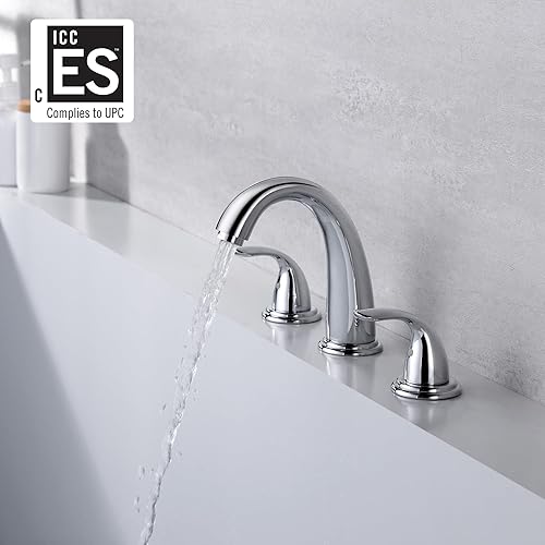 Vista 22 de sumerain Grifo de bañera romana de dos manijas níquel cepillado con válvula, alto flujo