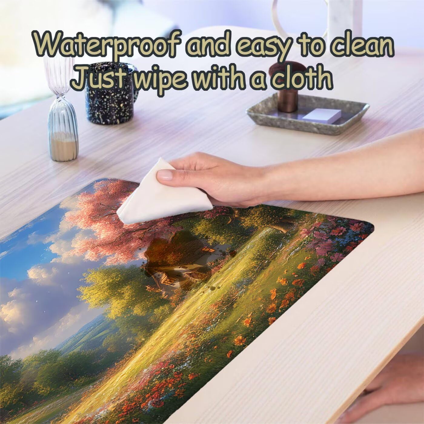 Podkładka pod mysz XXL 1200 x 600 mm duża podkładka pod mysz dla graczy wiatrak pod ręką biurko szyte krawędzie antypoślizgowe do komputera, laptopa poprawia precyzję i szybkość, krajobraz S-7369