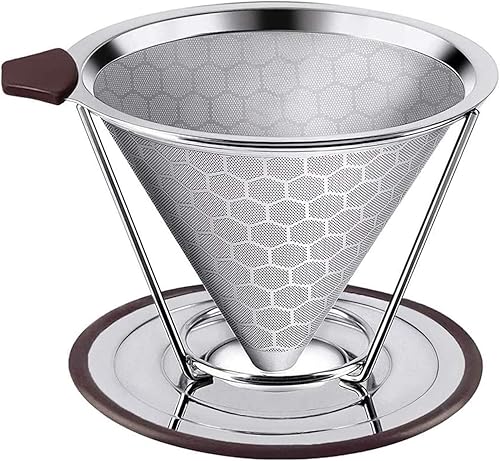 Gotero de café para verter sobre café filtro de café de acero inoxidable reutilizable para verter sobre café embudo sin filtro de doble capa con