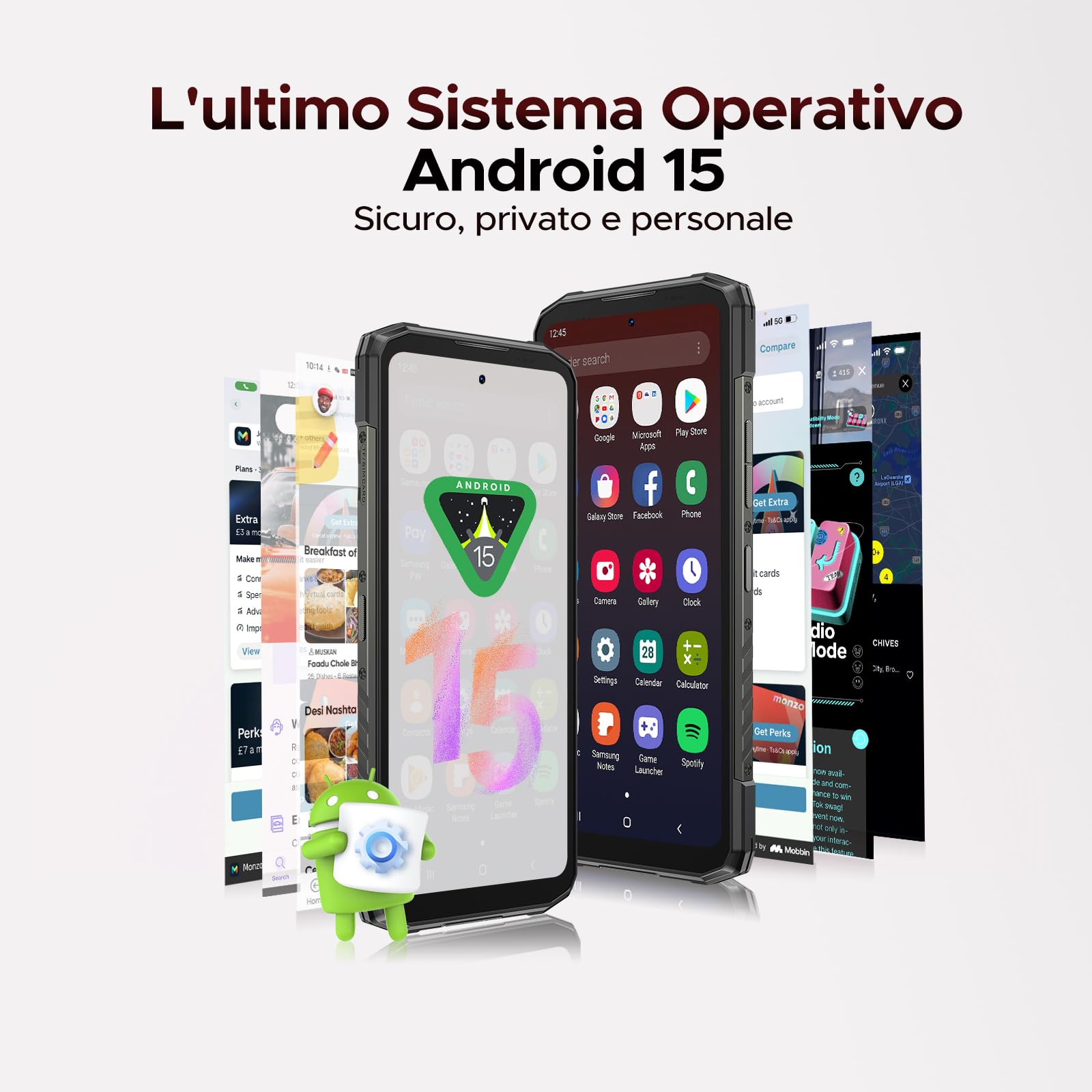 DOOGEE Blade 20 Play Rugged Smartphone 5G, Effetto Luce LED, 125dB Altoparlante, 32GB+256GB Gemini AI Telefono Rugged, 50MP AI+20MP Visione Notturna, Android 15/MTK 7050/6.56"/10300mAh/NFC/Dual SIM