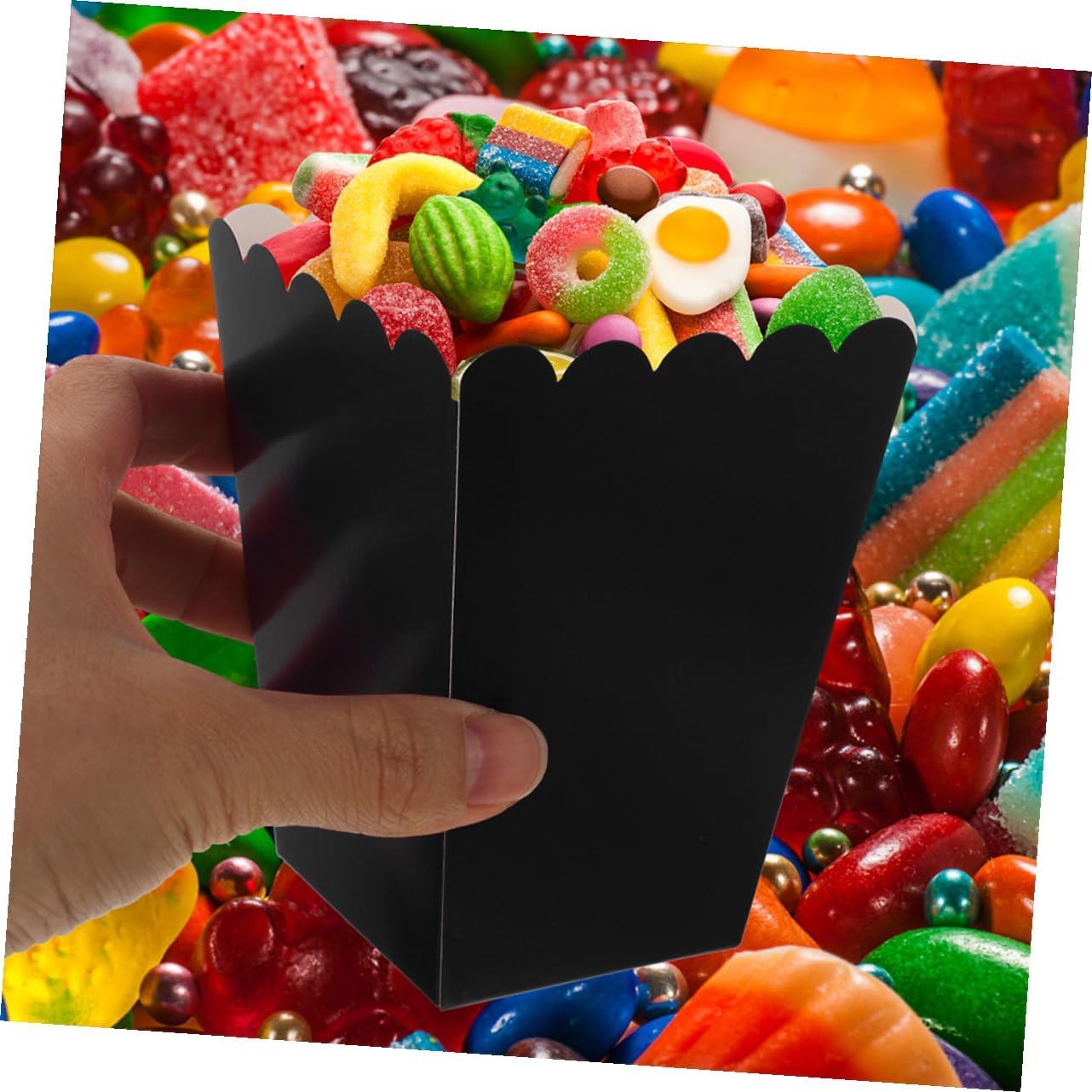 LALADEFIEE 100pcs Black Paper Popcorn Boxes Sturdy Snack Containers Party Favor Popcorn Packing Boxes for Movie Nights Wedding and Event Use