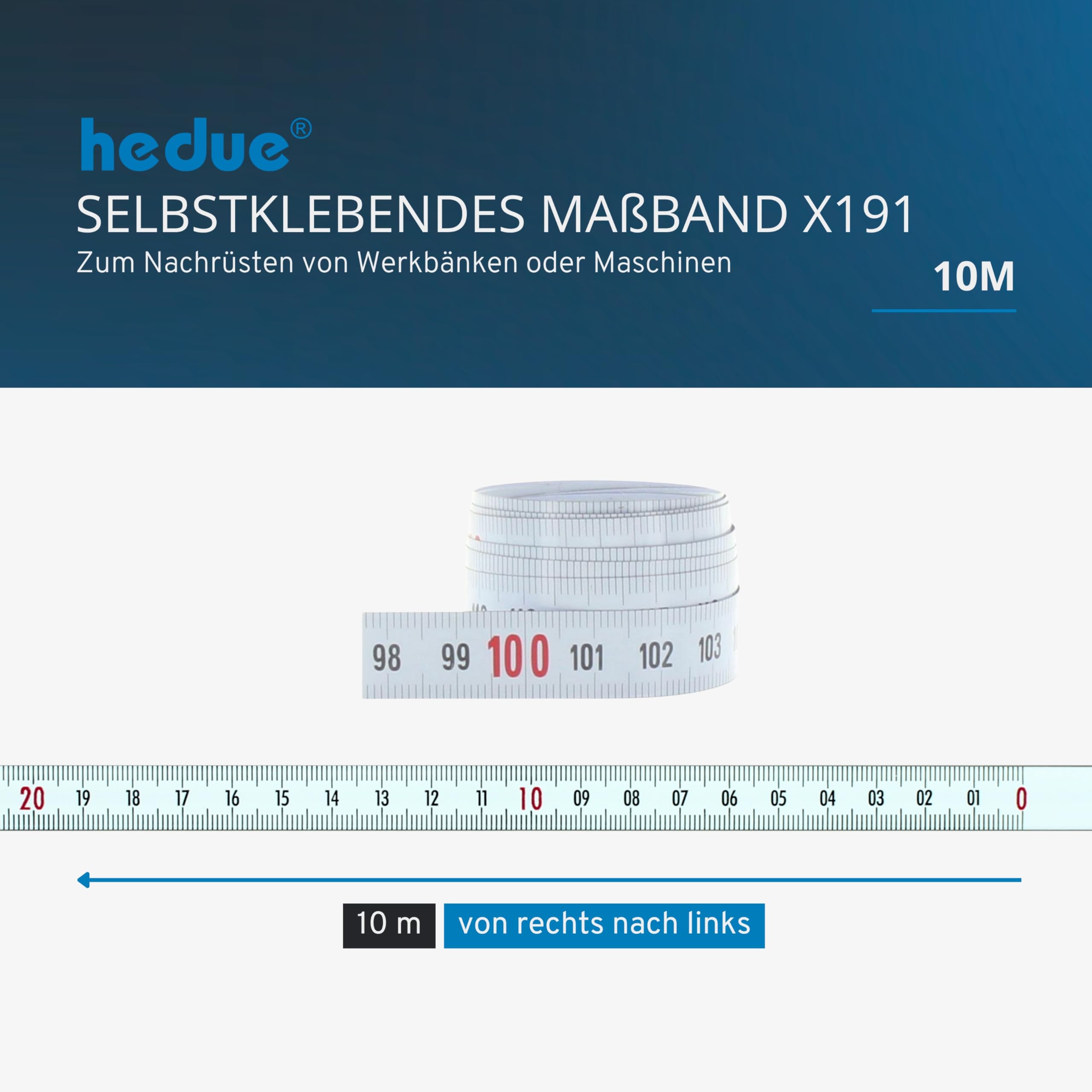 selbstklebendes Maßband 10 m X191 - Massband selbstklebend, von rechts nach links