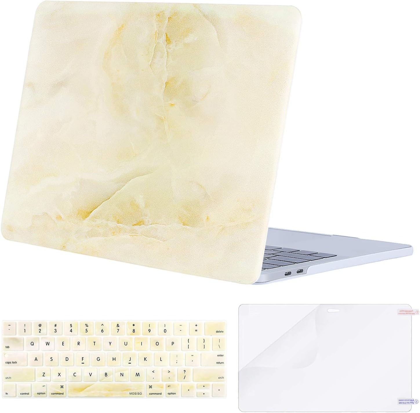 MOSISO Compatible with MacBook Pro 13 inch Case 2019 2018 2017 2016 Release A2159 A1989 A1706 A1708, Plastic Pattern Hard Shell Case & Keyboard Cover Skin & Screen Protector, Yellow Marble