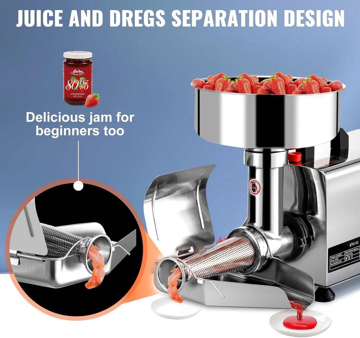 110V Electric Tomato Strainer 450W Tomato Milling Machine Stainless Steel Tomato Press and Strainer 50 Kg/H Pure Copper Motor Food Strainer and Sauce Maker