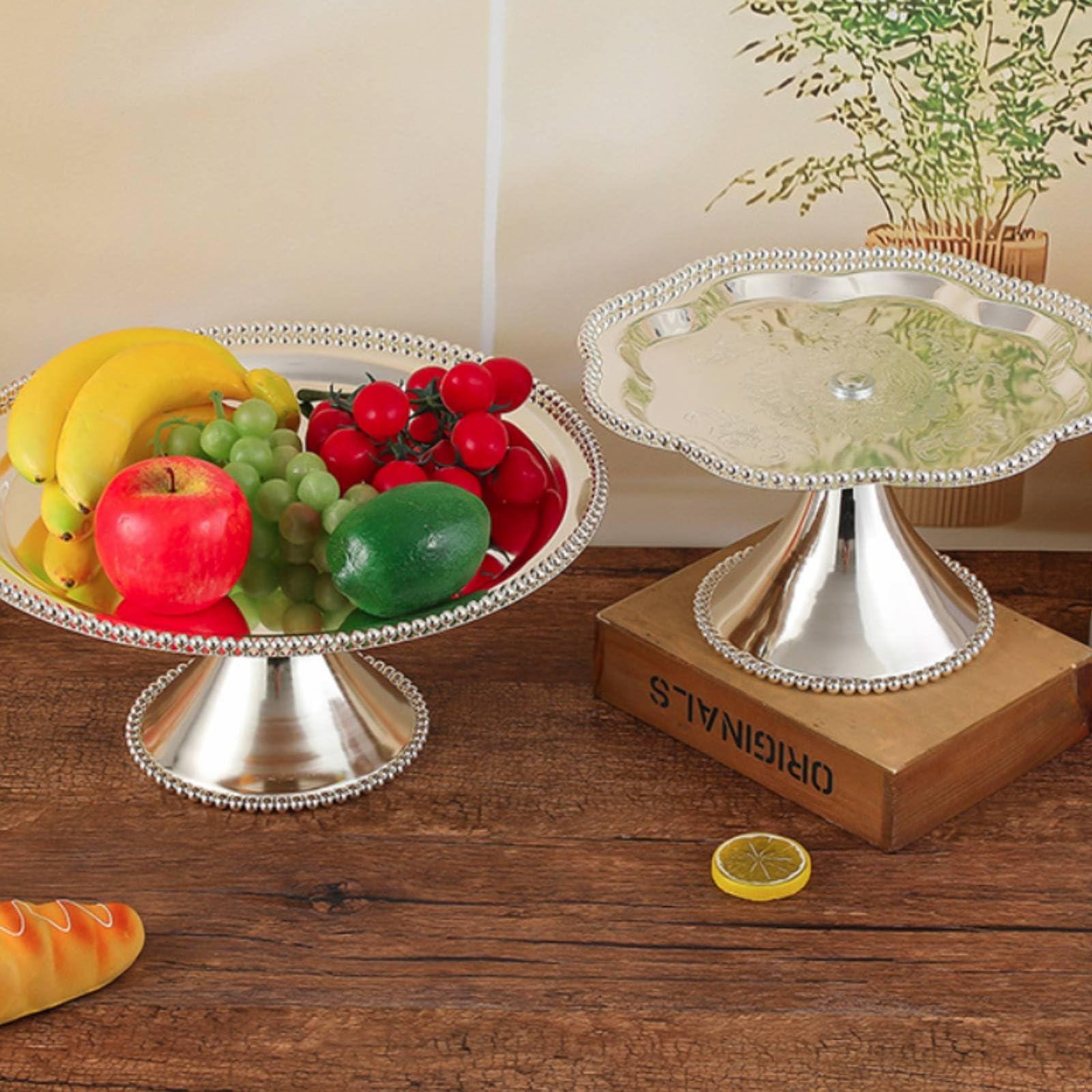Silver Cake Stand Soporte Pastelero Bandeja Pedestal Base Repostera Amplio de 35.5cm y Borde Decorativo Adecuado para Bodas Cumpleaños Reuniones en de Postres, Forma De Flor De Ciruelo