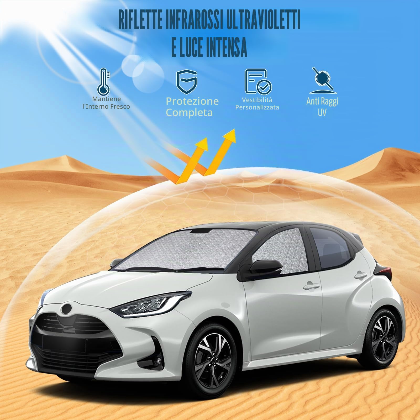Parabrezza Auto Compatibile con Toyota Yaris XP210 2020-2025, 3 Pezzi Parasole Interna Auto, Visiere Impermeabile e Pieghevole
