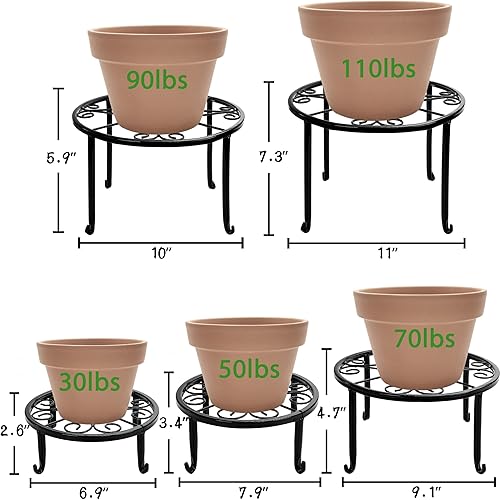 Miniatura 2 de Soporte de metal para plantas, paquete de 5 soportes para plantas de interior y exterior, múltiples soportes resistentes para macetas de flores