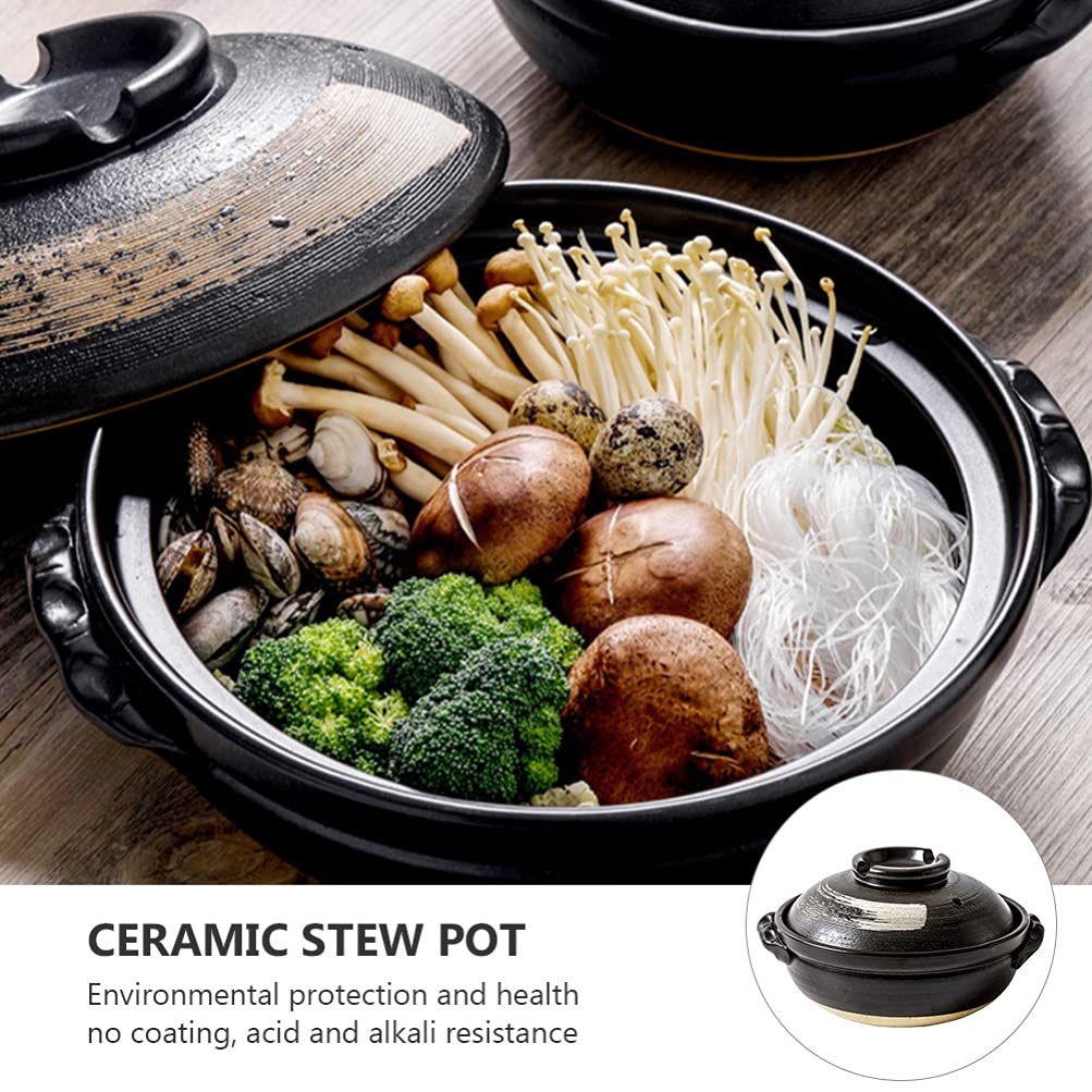 Angoily Cazuela de cerámica antiadherente para horno, olla de cerámica, olla de barro con tapa, olla de sopa de porcelana para cocinar, guiso, sopa de vapor, resistente al calor (900 ml)