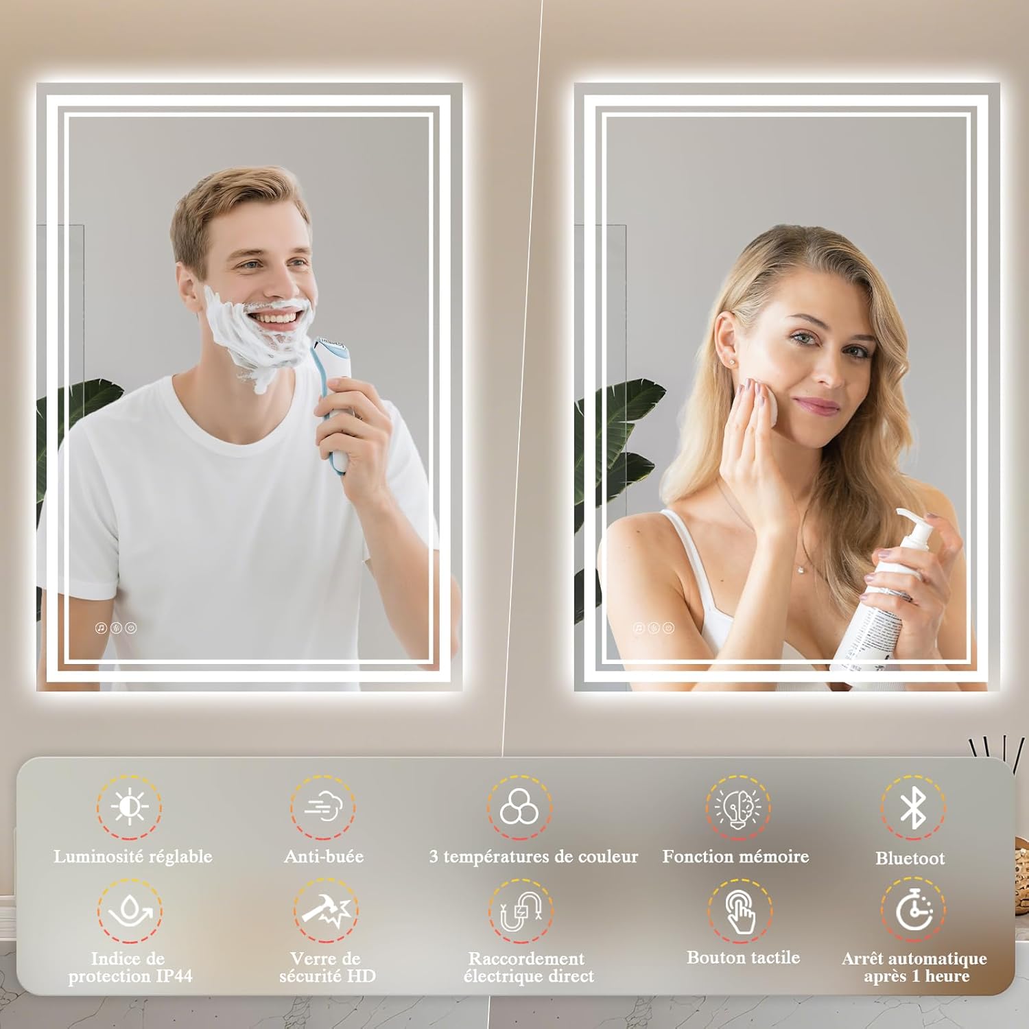 Bathroom Mirror with Lighting 120 x 70 cm - LED Bathroom Mirror with Bluetooth Bathroom Mirror with Lighting, Anti-Fog, Dimmable, 3 Light Colours, Wall Mirror LED Mirror... – Bild 5