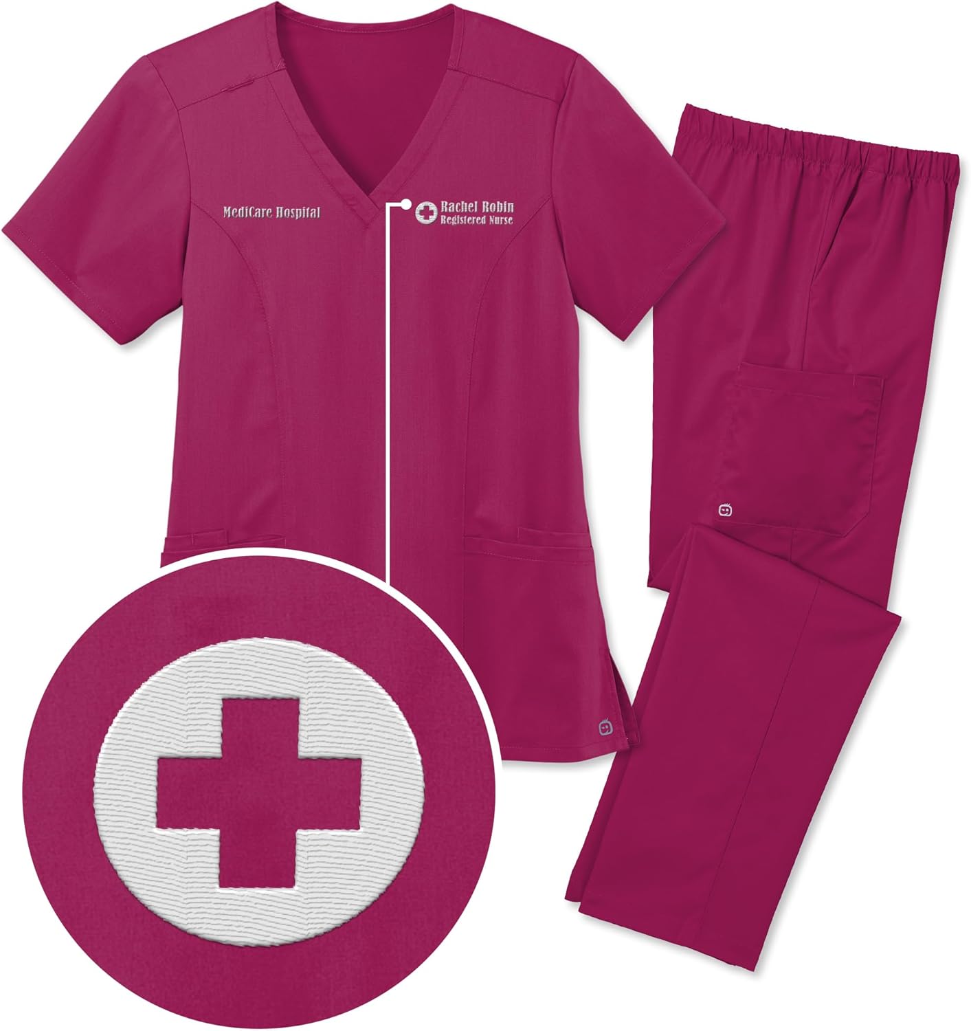 TEEAMORE Custom Embroidered Women's Medical Scrub Set Add Your Text Medical Premiere Flex V-Neck Top & Bottom