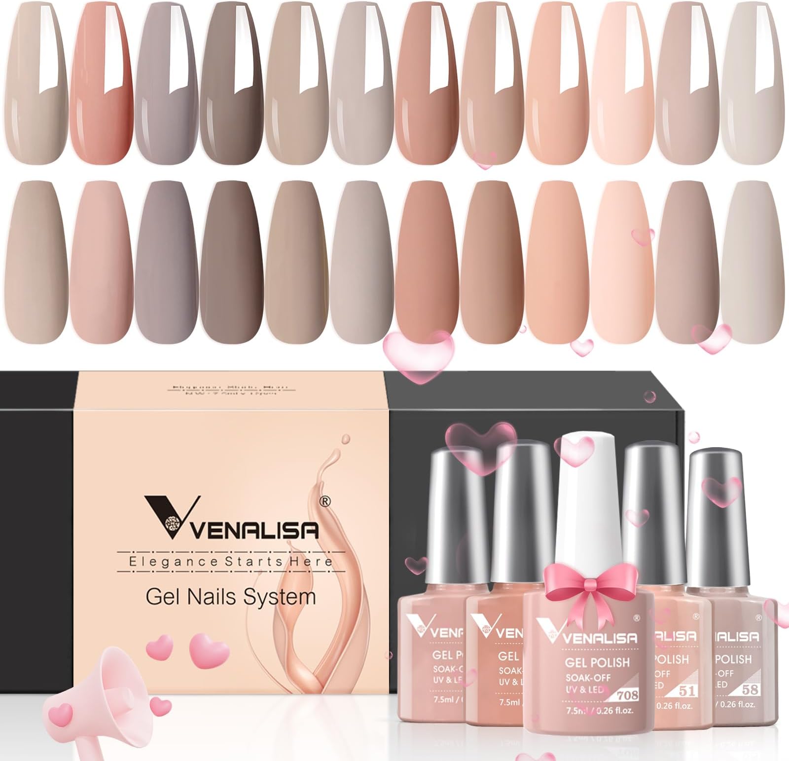 VENALISA Gel Nail Polish Set - 12 Pcs 7.5ml Nude Light Pink All Seasons Skin Tones Neutral Pink Brown Gel Polish Kit, Soak Off UV LED Gel Polish Set Nail Art Salon Manicure DIY Gifts