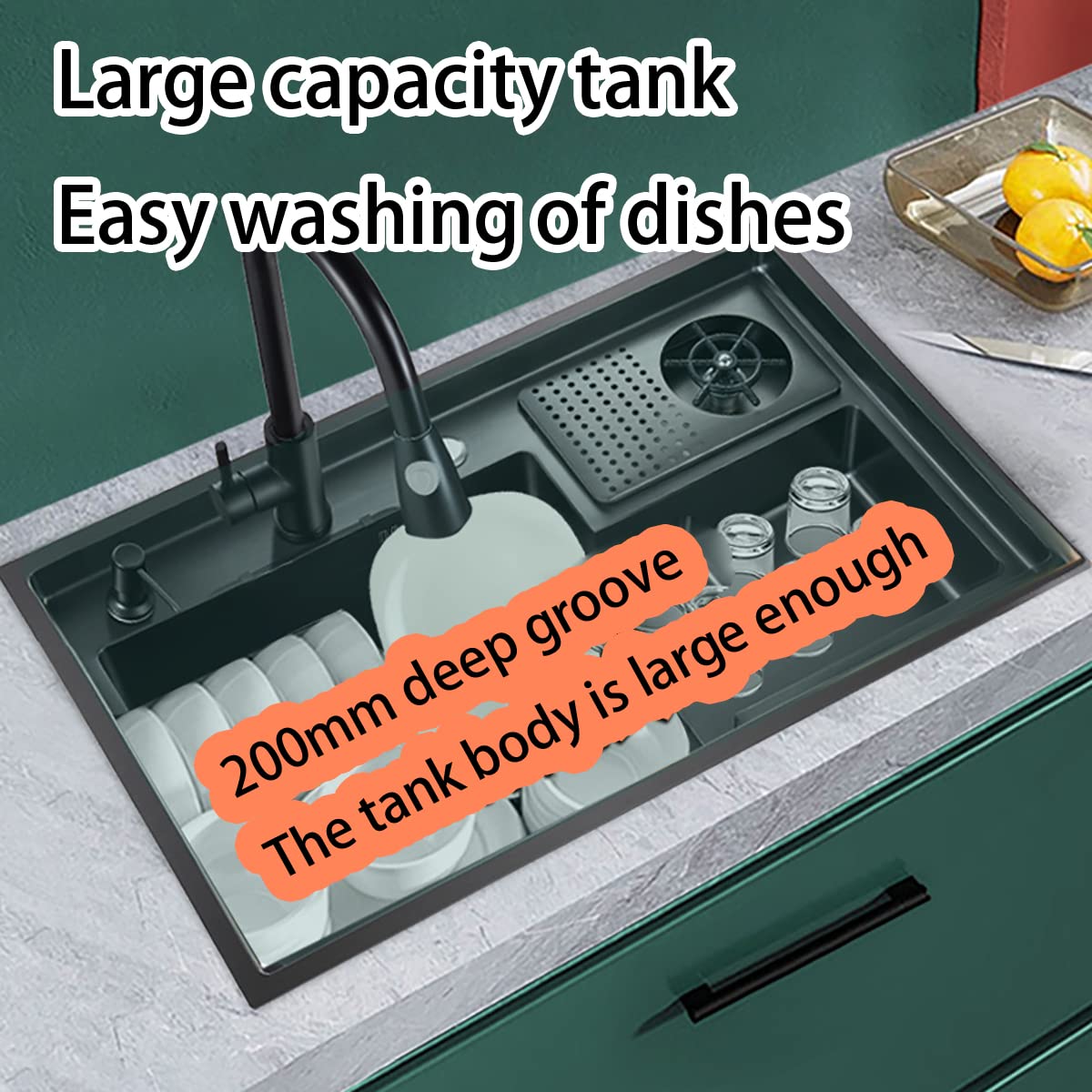 Lavabo in acciaio inox con vassoio per tazze, lavabo ispessito bar caffetteria, lavello nano multifunzionale da cucina, lavello per auto da turismo, 78 cm (68 cm)