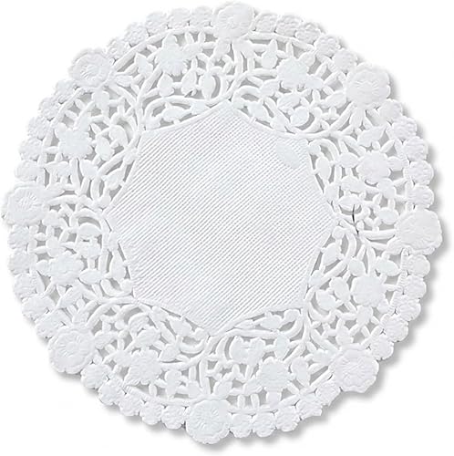 The Baker Celebrations Tapones de encaje de papel redondo blanco (paquete de 100) fabricados en Canadá (5 pulgadas)