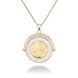 Italian 18K Gold Plated 925 Sterling Silver Genuine 500-Lira Reversible Flip Coin Pendant Chain Necklace for Women, Made in Italy