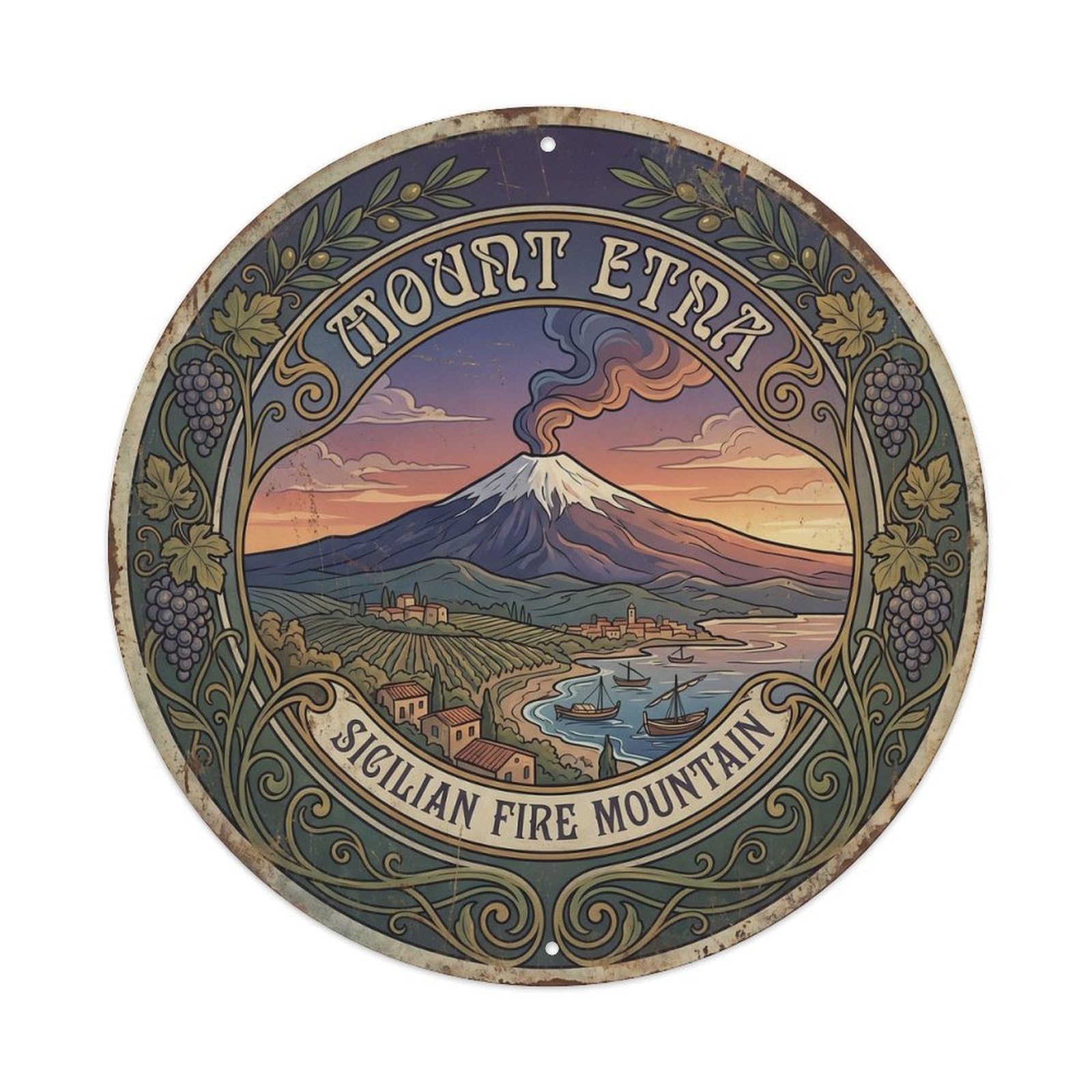 Vintage Travel Etna Sicily Summit Metal Tin Sign