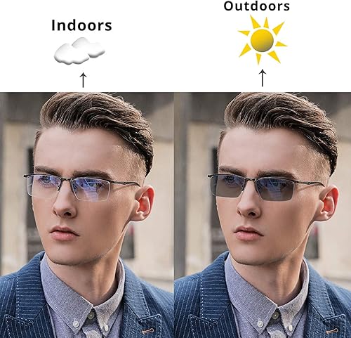 Miniatura 3 de Gafas de lectura fotocromáticas, gafas de lectura de tendencia, para hombres y mujeres, medio marco, para negocios, oficina, hombres