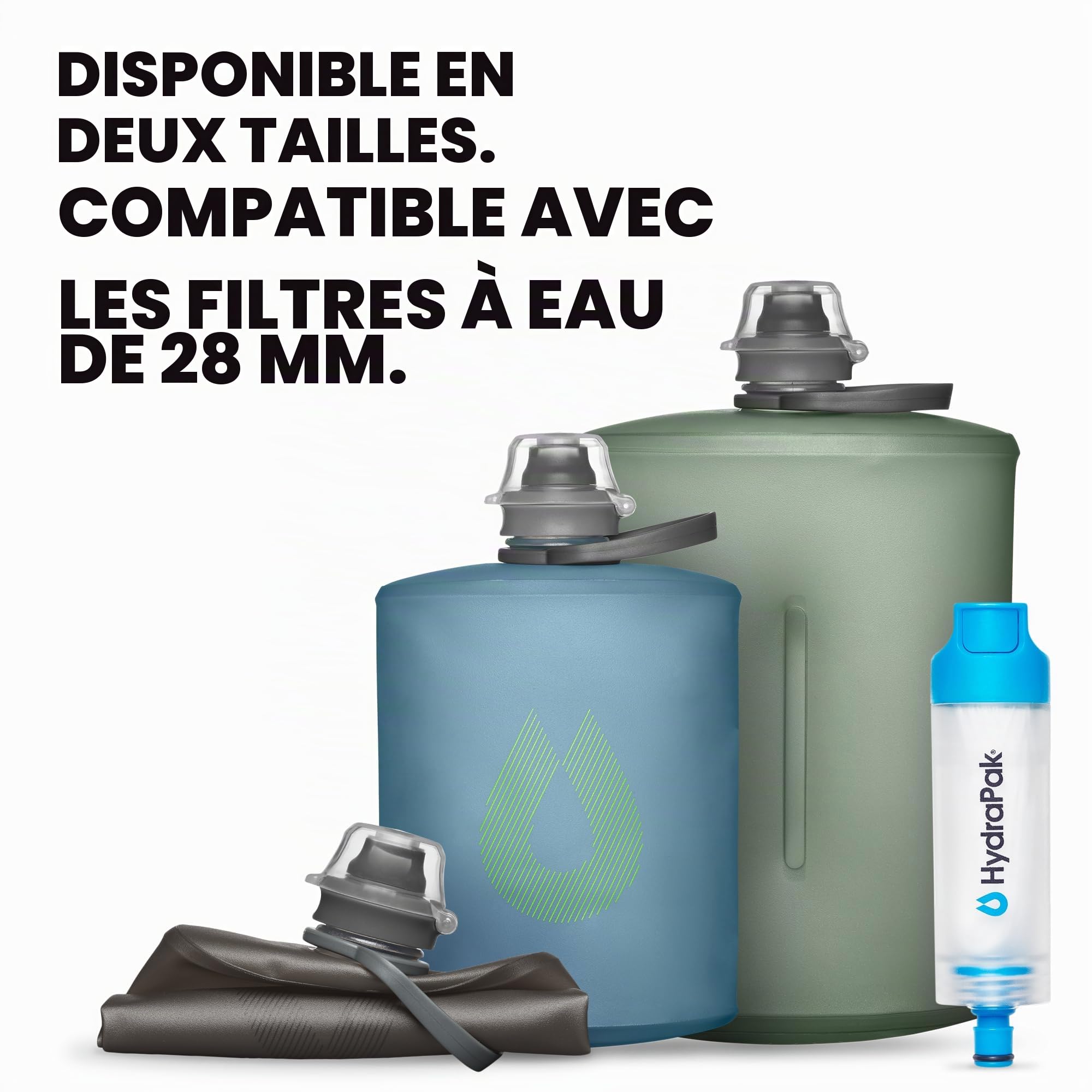 HydraPak Stow (1 L, 32 oz) – Bouteille d'eau pliable – Bouteille de voyage ultra légère et pliable, flacon souple pour ski, randonnée, vélo ou escalade – Gris mammouth