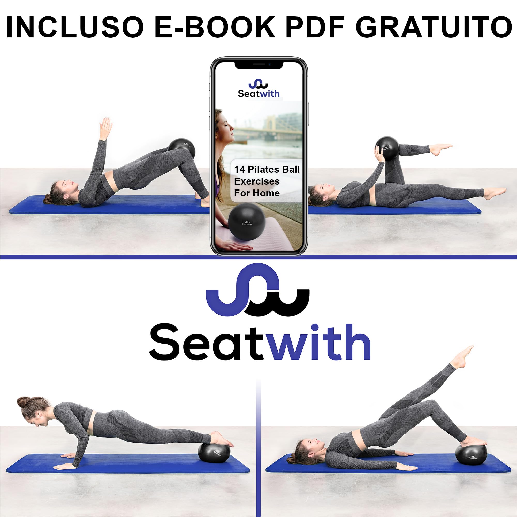 Palla da Pilates 23 cm - Borsa per Trasporto + E-book PDF Esercizi - Ideale Sia per Principianti che Non - Palla Pilates Piccola e Molto Leggera per Allenarsi a Casa
