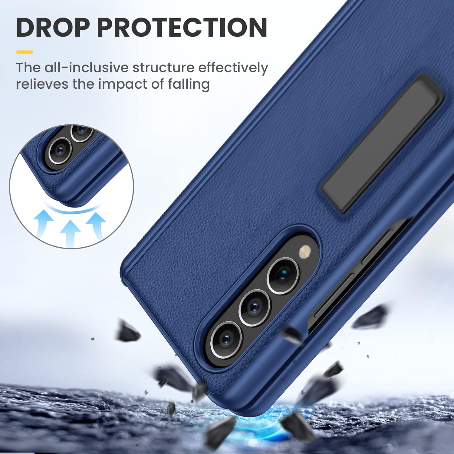 Ruky Case for Samsung Galaxy Z Fold 4 with Kickstand, Hinge Protection Cases Full Body with Built-in Screen Protector PU Leather Protective Phone Stand Case for Samsung Galaxy Z Fold 4 5G, Blue