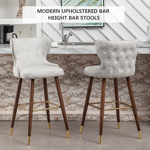 Miniatura 3 de Aoowow Juego de 2 taburetes de bar de altura de barra, de piel sintética de 29.5 pulgadas, sillas de altura de barra modernas de mediados de siglo,