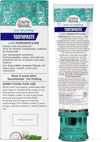 Miniatura 9 de GuruNanda Pasta de dientes hidroxiapatita, sin SLS ni flúor, pasta dental blanqueadora con raspador de lengua y exprimidor - Refresca el aliento,