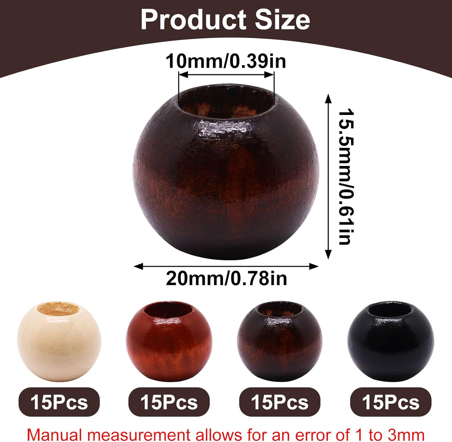 60PCS Wooden Beads for Crafts, 20mm Vintage Round Wooden Craft Bead in 4 Colors, Large Hole Wood Beads for Jewelry Making Decoration Bracelet DIY Handmade - Image 2