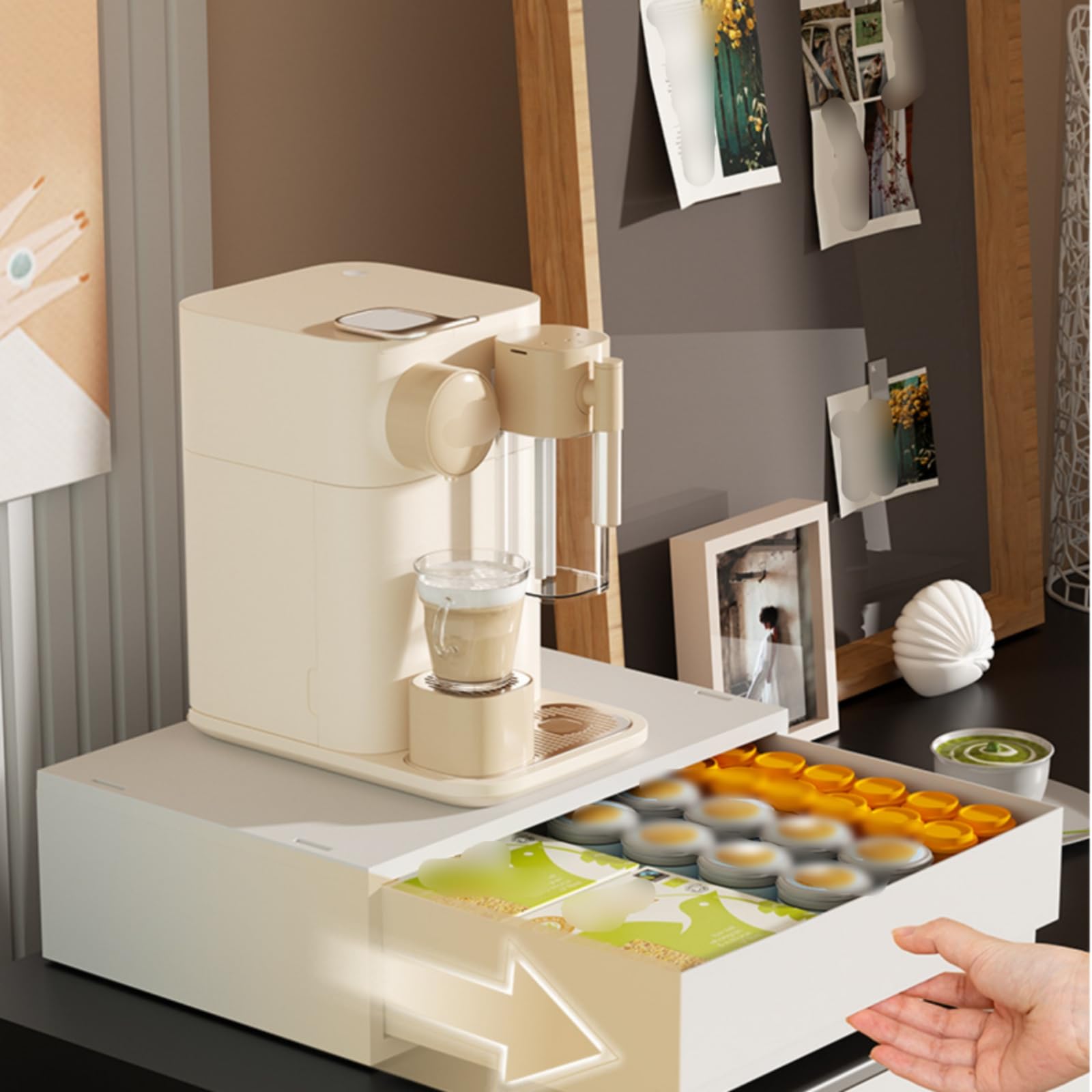 Kaffee-Aufbewahrungsbox stabil Schubladen-Aufbewahrungsbox kompakt Kaffeezubehör-Box für neben der Kaffeemaschine, Mittleres Modell, Einzelzug, 37 26 12 Cm