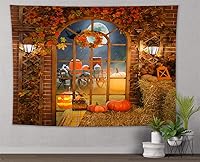 Vista 24 de HVEST Tapiz de otoño para colgar en la pared, diseño rústico de calabaza, Acción de Gracias, bosque de arce, paisaje natural para sala de estar