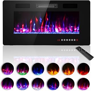 Zionheat 36 inches Electric Fireplace-Wall Fireplace for Living Room-Fireplace Freestanding/Inserts/Wall Mounted with Remote Control, Timer, Dimmer, 12 Flame Colors, 750/1500W, Ultra Thin