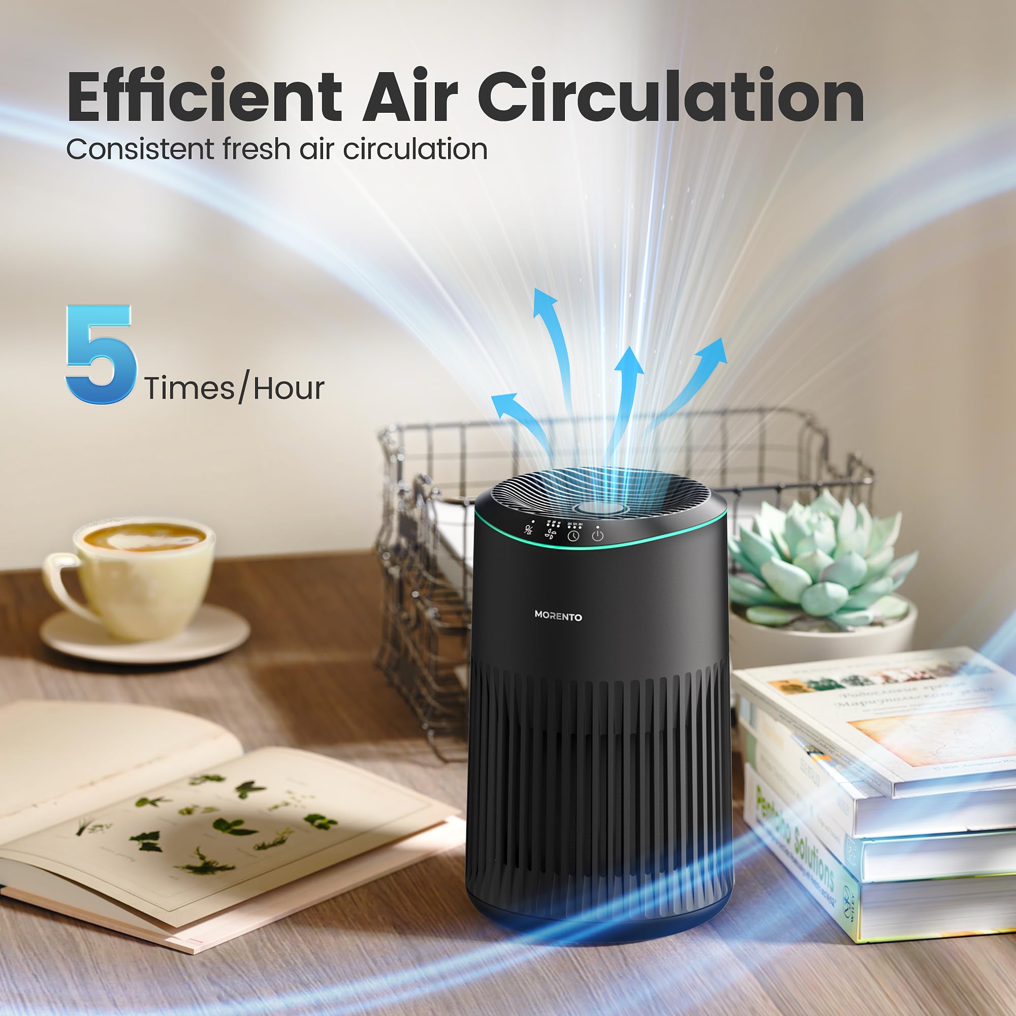 MORENTO Air Purifiers for Home, Air Purifier for Smoke Pet Dander Odors with Fragrance Sponge, Small Air Purifier with Sleep Mode for Bedroom Office, Blue Ambient Light, MR2566, Black, 2 Pack
