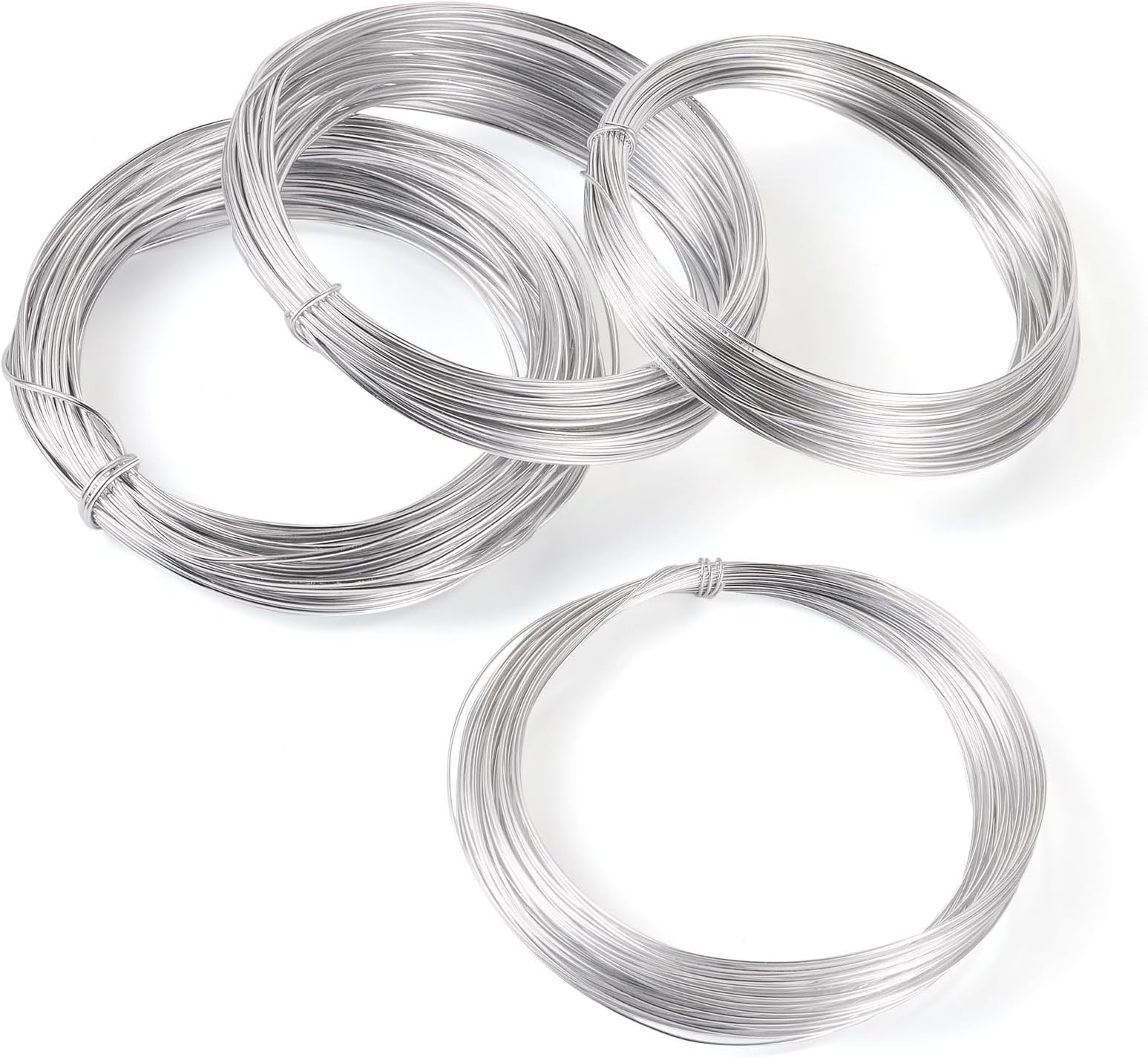Beadthoven 4 Rolls Thin Aluminum Craft Wire 4 Sizes 0.6mm 0.8mm 1mm 1.2mm Bendable Flexible Metal Craft Wire for Jewelry Making Armature Wire for DIY Sculpture Crafting Wrap Dolls Skeleton - Silver