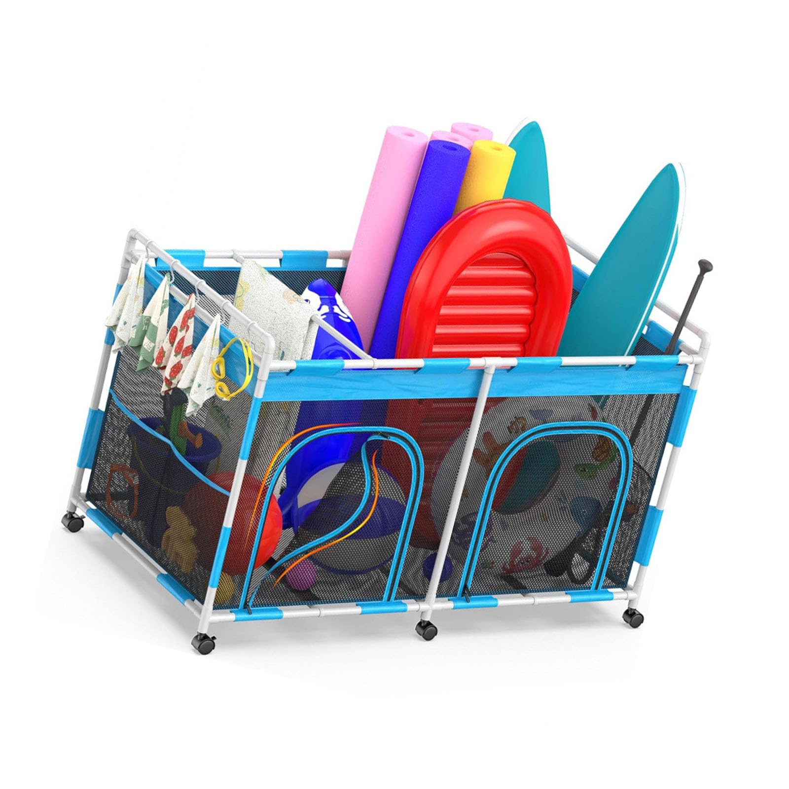 TQUXNGA Extra Big Pool Equipment Storage Cart on Holds Surfboards Swim Rings and Pool Floats Up to 288 Gallons Waterproof Toy Planner