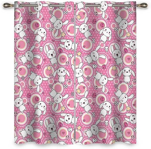 Miniatura 2 de Cortinas opacas de anime para Habitacion, 2 paneles de cortinas blancas y rosas, para dormitorio, grosor de 63 x 80 pulgadas de ancho